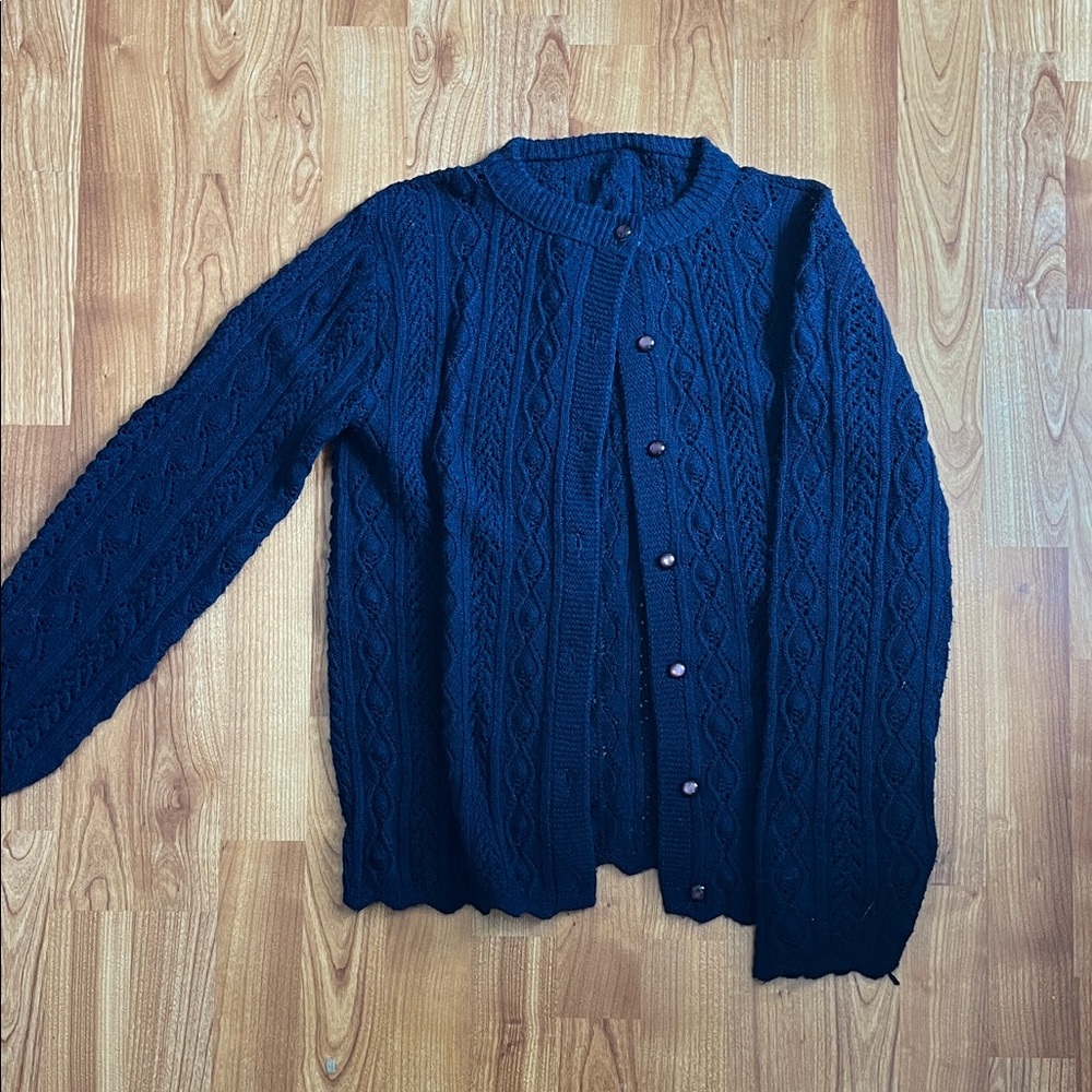 Women’s Cottagecore Wool blend knit Button-Up Sweater/Cardigan - Navy Sezanne